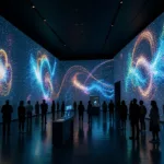 Immersive AI art museum interior with luminous digital projections