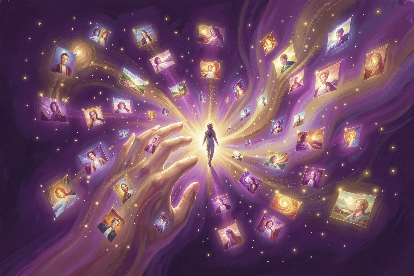 Abstract visualization of navigating a high-dimensional latent space by hand
