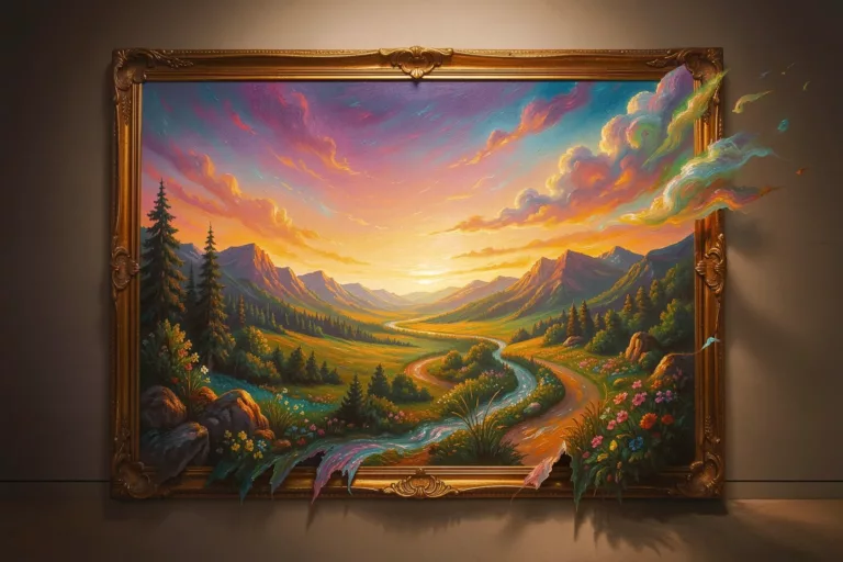 A painting expanding beyond its own frame as the canvas grows outward
