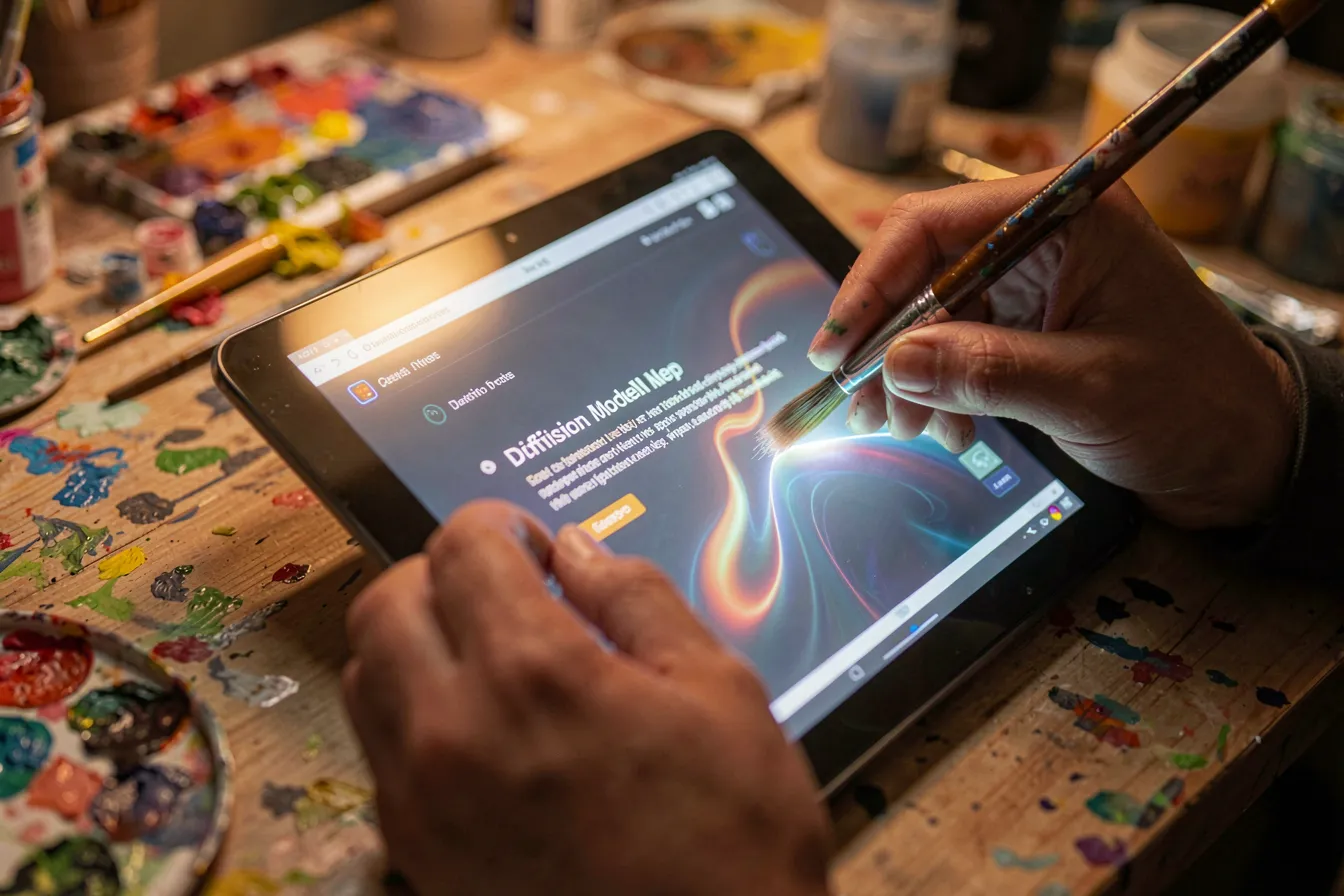 Artist editing a generative artwork with a diffusion-model interface