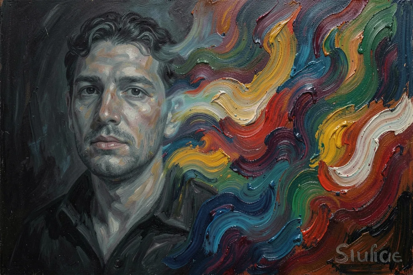 A reference photograph dissolving into a new painterly artwork, illustrating style transfer