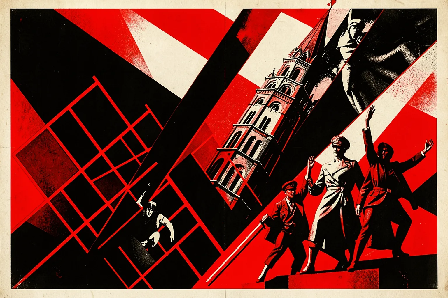 Bold Russian Constructivist composition in red, black and white
