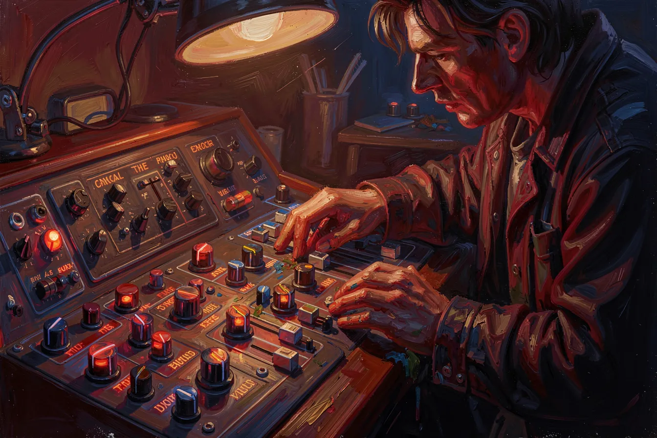 An artist tuning sliders that push visual elements away, like weighted negative prompts