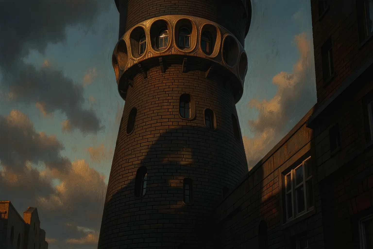 Expressionistischer Backsteinturm im Stil von Mendelsohns Einsteinturm